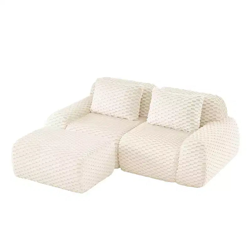 Canapé modulable en forme de L en flanelle 82 places avec pouf et boucle, aucun assemblage requis, couleur crème