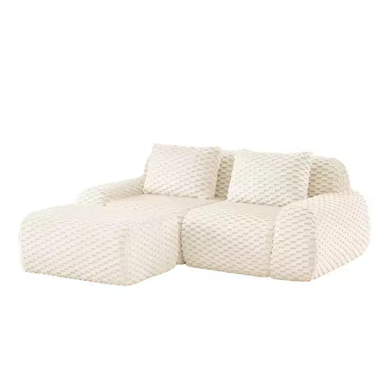 Canapé modulable en forme de L en flanelle 82 places avec pouf et boucle, aucun assemblage requis, couleur crème