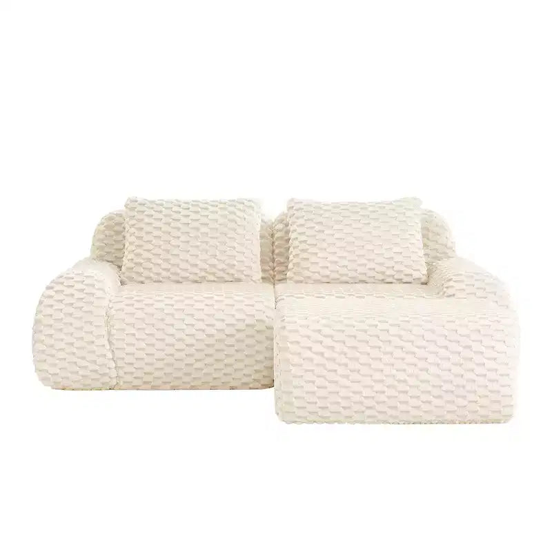 Canapé modulable en forme de L en flanelle 82 places avec pouf et boucle, aucun assemblage requis, couleur crème