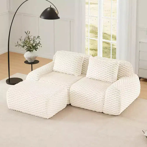 Canapé modulable en forme de L en flanelle 82 places avec pouf et boucle, aucun assemblage requis, couleur crème