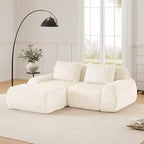 Canapé modulable en forme de L en flanelle 82 places avec pouf et boucle, aucun assemblage requis, couleur crème