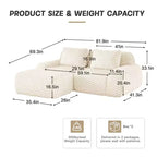 Canapé modulable en forme de L en flanelle 82 places avec pouf et boucle, aucun assemblage requis, couleur crème