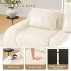 Canapé modulable en forme de L en flanelle 82 places avec pouf et boucle, aucun assemblage requis, couleur crème