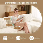 Canapé modulable en forme de L en flanelle 82 places avec pouf et boucle, aucun assemblage requis, couleur crème