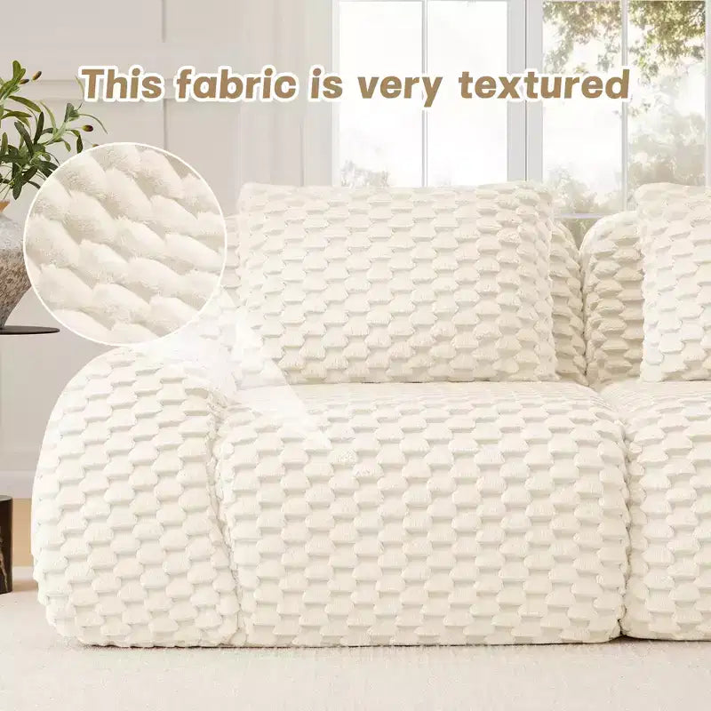 Canapé modulable en forme de L en flanelle 82 places avec pouf et boucle, aucun assemblage requis, couleur crème