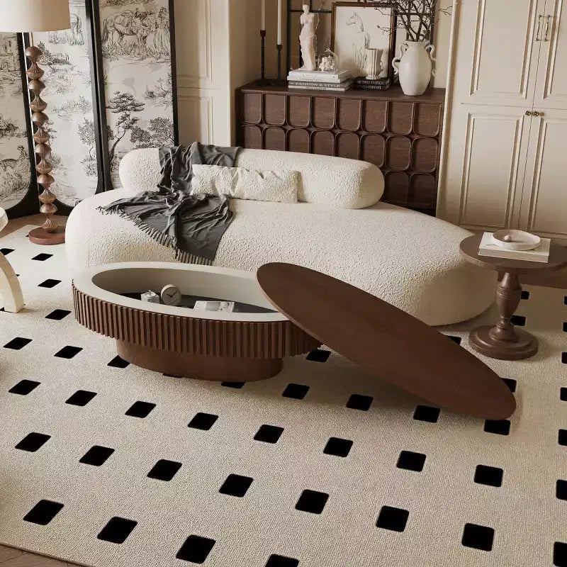 Table basse ovale moderne de 47 pouces avec rangement, table d'appoint avec plateau amovible pour salon ou appartement - Panipeachy