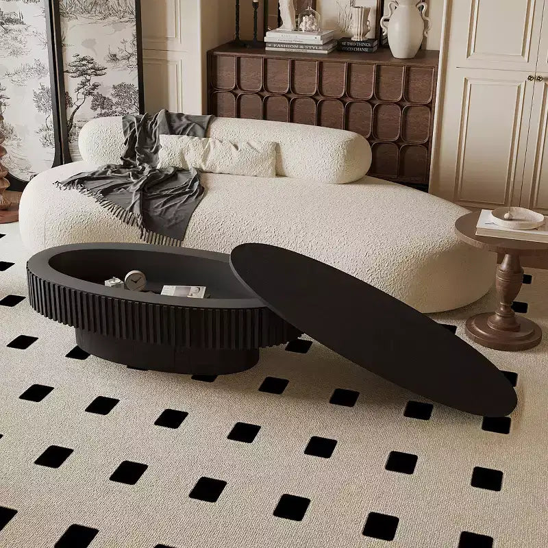 Table basse ovale moderne de 47 pouces avec rangement, table d'appoint avec plateau amovible pour salon ou appartement - Panipeachy