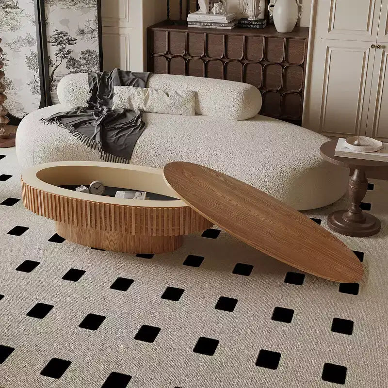 Table basse ovale moderne de 47 pouces avec rangement, table d'appoint avec plateau amovible pour salon ou appartement - Panipeachy