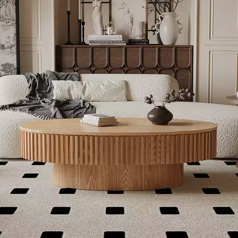 Table basse ovale moderne de 47 pouces avec rangement, table d'appoint avec plateau amovible pour salon ou appartement - Panipeachy