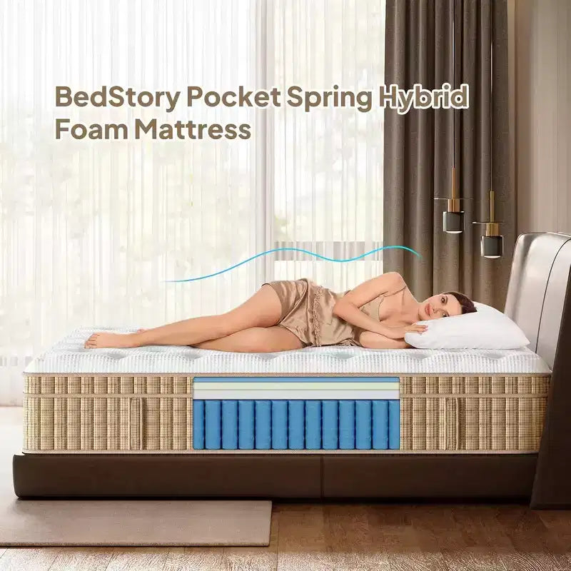 Matelas hybride Whisen 14 Queen, matelas à isolation de mouvement, matelas en mousse à mémoire de forme, ressorts ensachés