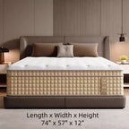 Matelas hybride Whisen 14 Queen, matelas à isolation de mouvement, matelas en mousse à mémoire de forme, ressorts ensachés