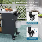 Îlot de cuisine extérieure de 55,5 pouces avec évier en acier inoxydable 304, chariot de barbecue en métal avec 4 roulettes verrouillables