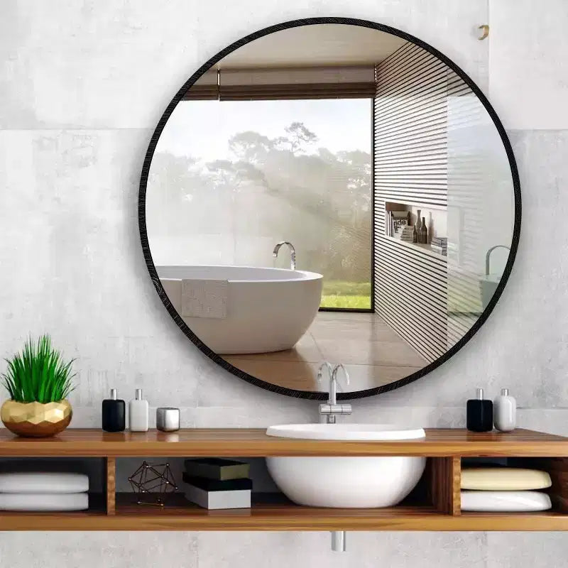 Miroir de salle de bain mural TUYOHW 39 pouces, miroir mural rond moderne avec cadre métallique pour salle de bain, chambre à coucher