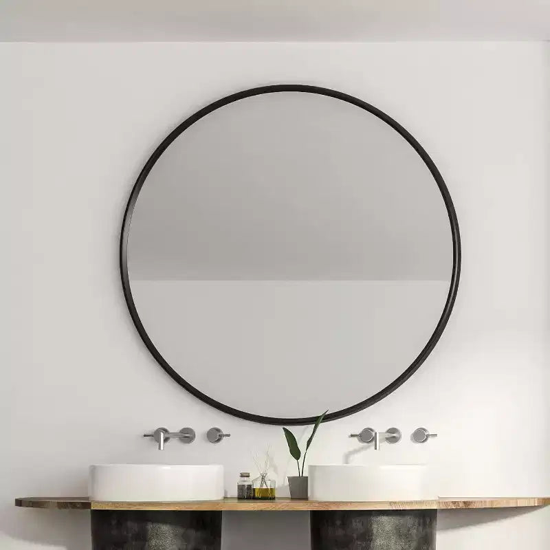 Miroir de salle de bain mural TUYOHW 39 pouces, miroir mural rond moderne avec cadre métallique pour salle de bain, chambre à coucher