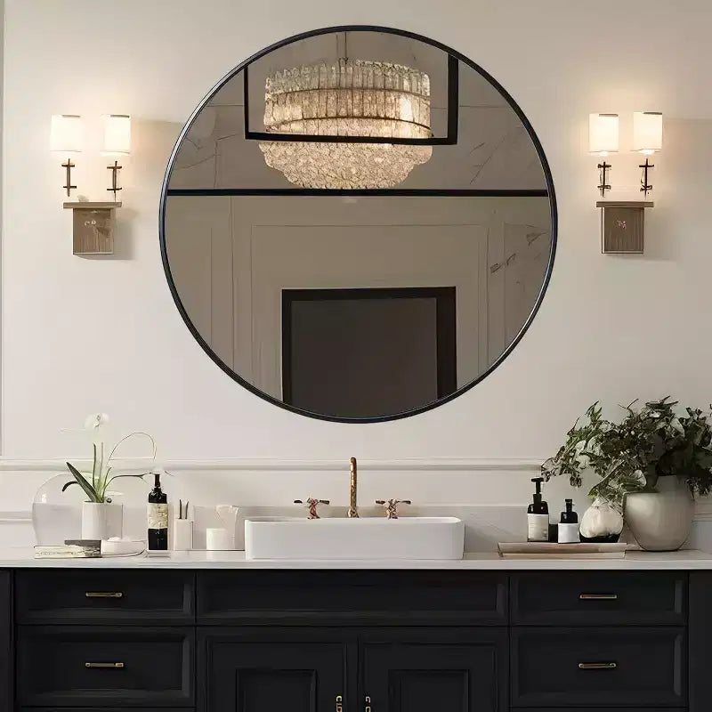 Miroir de salle de bain mural TUYOHW 39 pouces, miroir mural rond moderne avec cadre métallique pour salle de bain, chambre à coucher