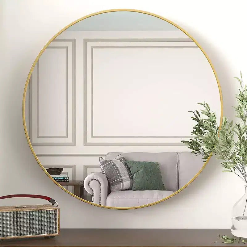 Miroir de salle de bain mural TUYOHW 39 pouces, miroir mural rond moderne avec cadre métallique pour salle de bain, chambre à coucher