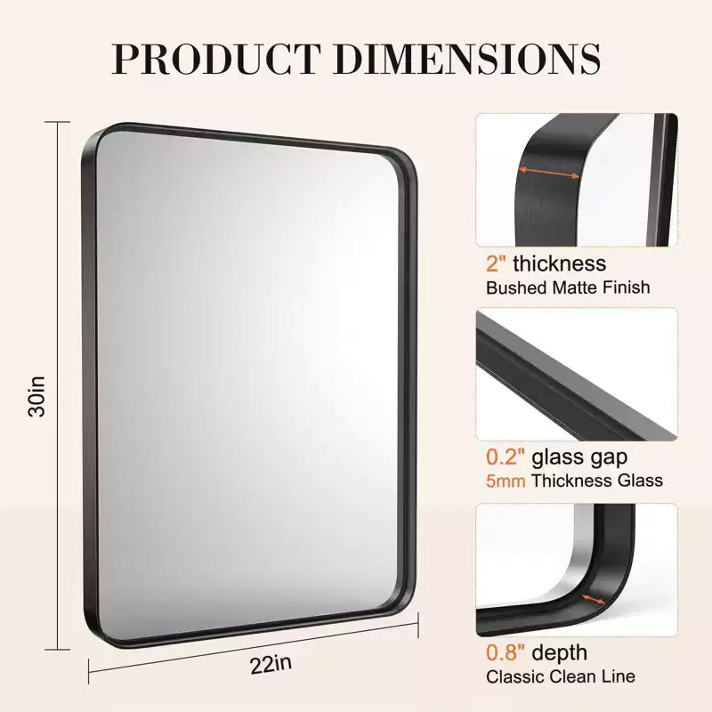 Miroir mural de salle de bain TUYOHW 24x36 pouces, miroir mural de courtoisie rectangulaire moderne avec cadre en métal pour salle de bain, chambre à coucher