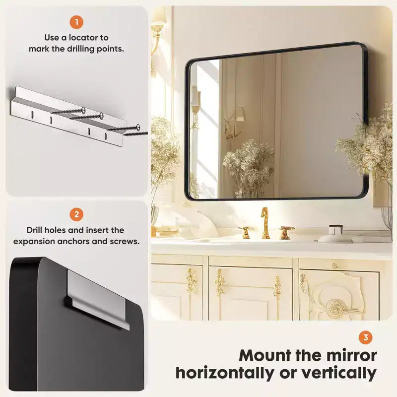 Miroir mural de salle de bain TUYOHW 24x36 pouces, miroir mural de courtoisie rectangulaire moderne avec cadre en métal pour salle de bain, chambre à coucher