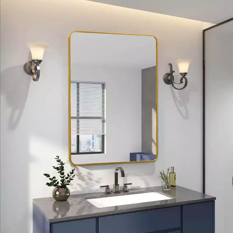 Miroir mural de salle de bain TUYOHW 24x36 pouces, miroir mural de courtoisie rectangulaire moderne avec cadre en métal pour salle de bain, chambre à coucher
