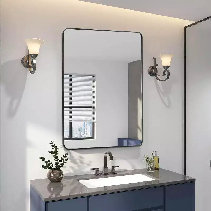 Miroir mural de salle de bain TUYOHW 24x36 pouces, miroir mural de courtoisie rectangulaire moderne avec cadre en métal pour salle de bain, chambre à coucher