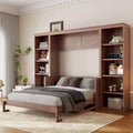 Whisen Full Size Murphy Bed & Bed Frame with Desk and Bookshelf, Space-saving Design