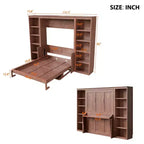 Lit escamotable grand format Whisen avec cadre de lit et bureau-bibliothèque, design compact