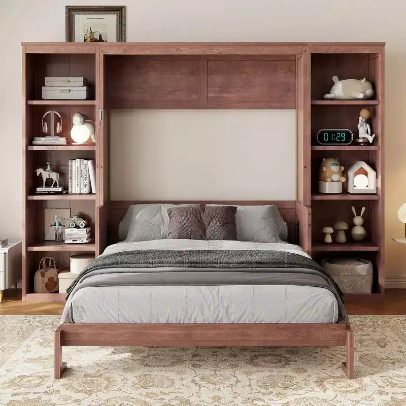Lit escamotable grand format Whisen avec cadre de lit et bureau-bibliothèque, design compact