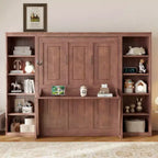 Lit escamotable grand format Whisen avec cadre de lit et bureau-bibliothèque, design compact