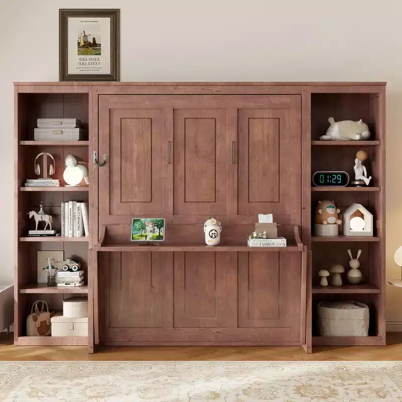 Lit escamotable grand format Whisen avec cadre de lit et bureau-bibliothèque, design compact
