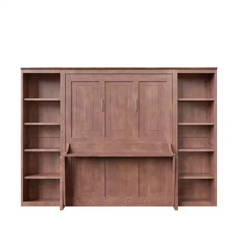 Lit escamotable grand format Whisen avec cadre de lit et bureau-bibliothèque, design compact