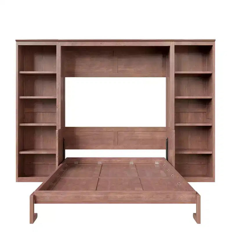 Lit escamotable grand format Whisen avec cadre de lit et bureau-bibliothèque, design compact