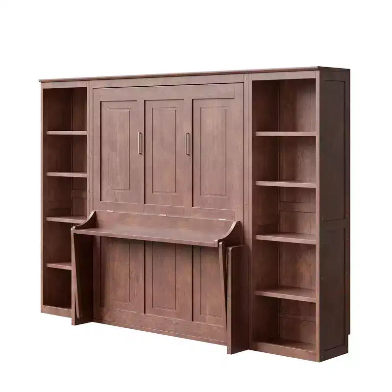 Lit escamotable grand format Whisen avec cadre de lit et bureau-bibliothèque, design compact