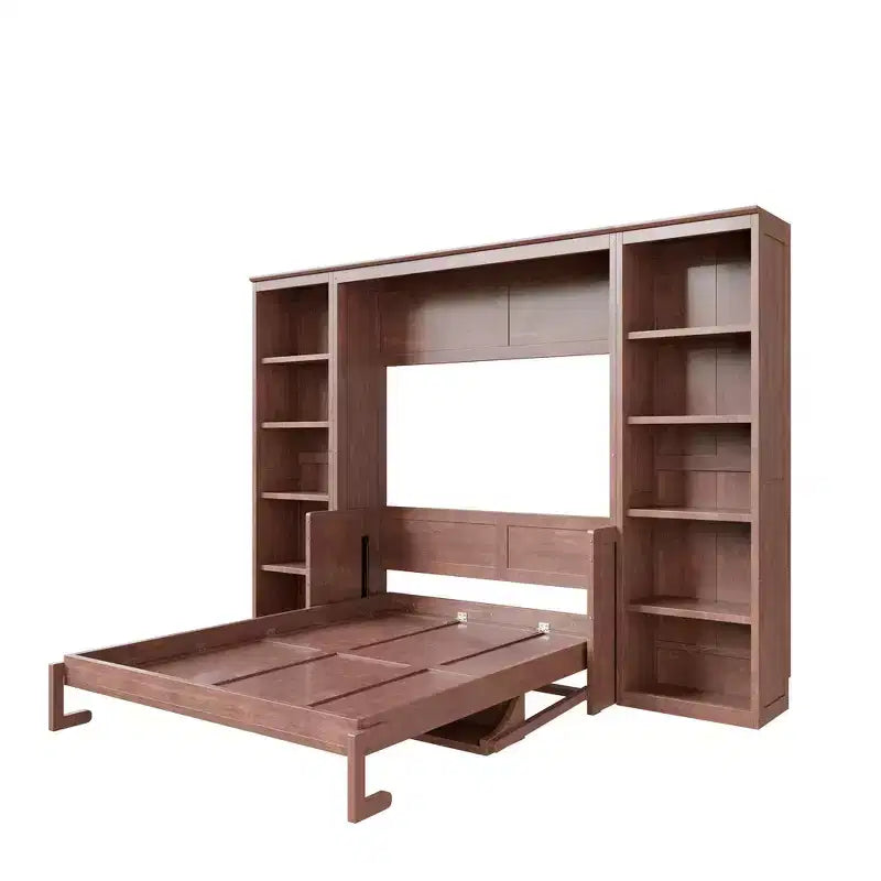 Lit escamotable grand format Whisen avec cadre de lit et bureau-bibliothèque, design compact