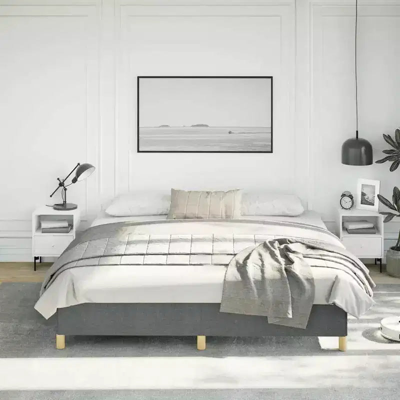Structure de lit Gris foncé Tissu polyester, contreplaqué, bois composite King