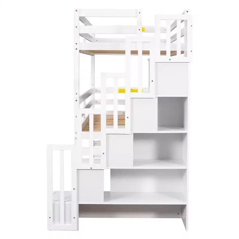 Lit superposé triple double Whisen avec escalier de rangement, conception séparée