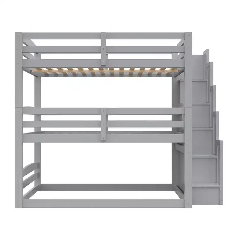 Lit superposé triple double Whisen avec escalier de rangement, conception séparée
