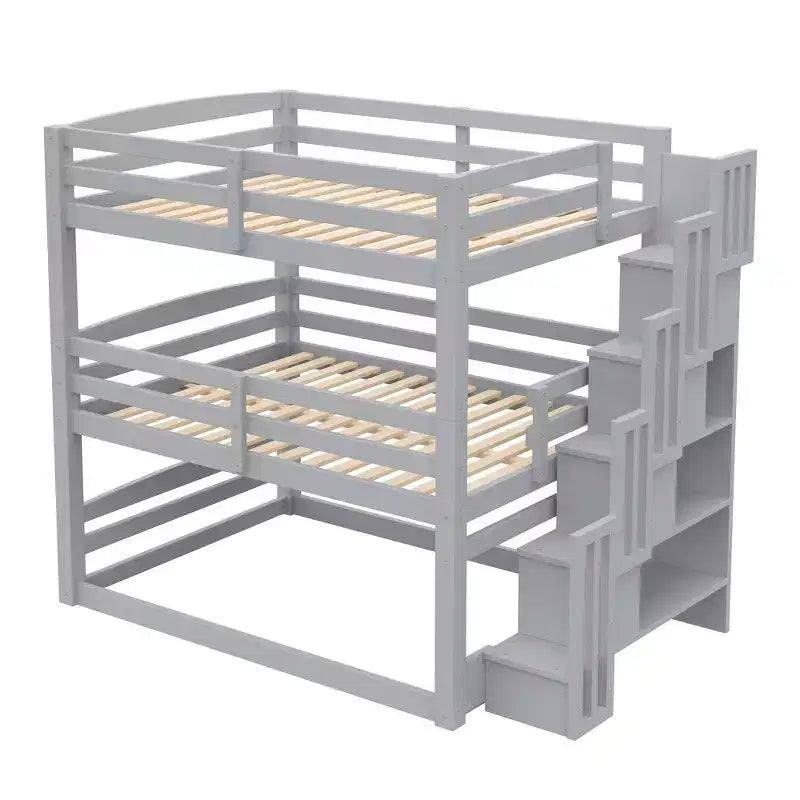 Lit superposé triple double Whisen avec escalier de rangement, conception séparée