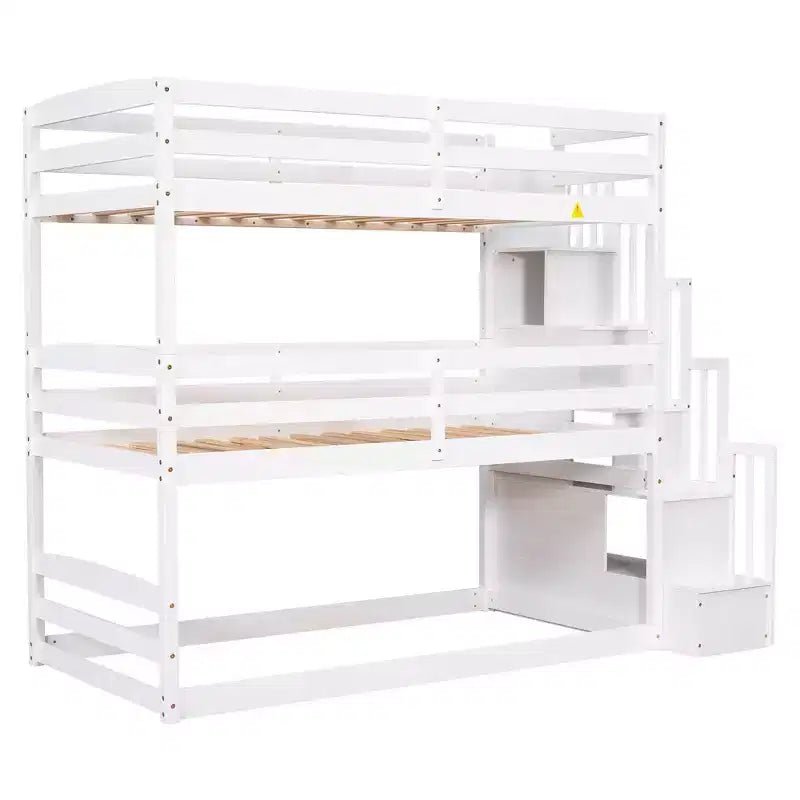 Lit superposé triple double Whisen avec escalier de rangement, conception séparée