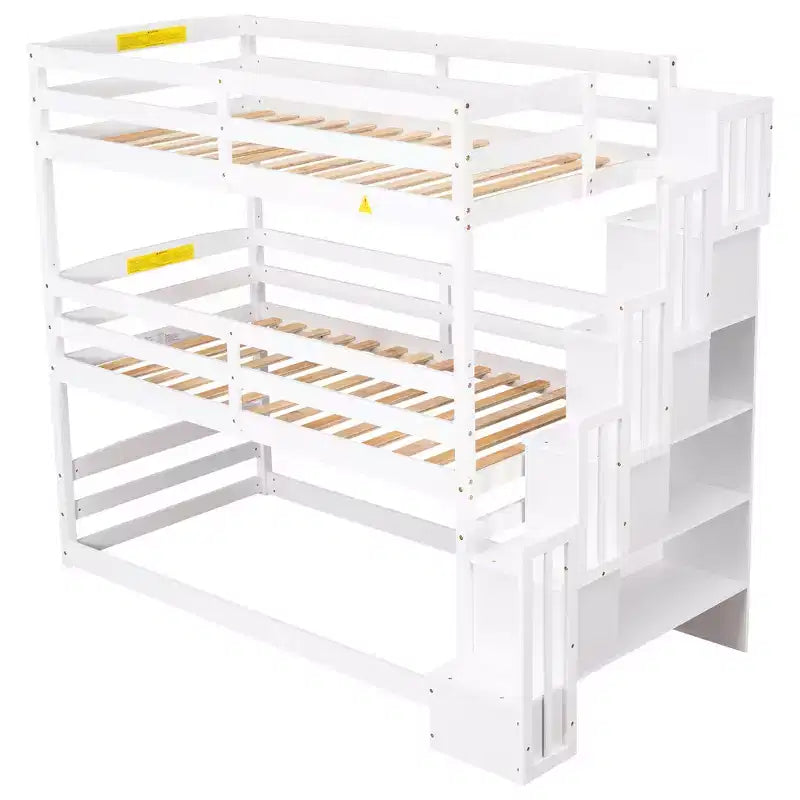 Lit superposé triple double Whisen avec escalier de rangement, conception séparée