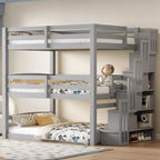 Whisen Twin Size Triple Bunk Bed with Storage Staircase, Separate Design