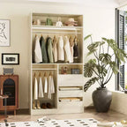 Besiost 36-In Closet Organizer with Wood Drawers, Freestanding Closet System with Hanging Rods
