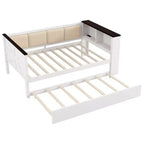 Lit de repos et cadre de lit simple Whisen en bois avec étagères de rangement, dossier rembourré et lit gigogne