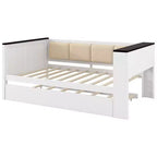 Lit de repos et cadre de lit simple Whisen en bois avec étagères de rangement, dossier rembourré et lit gigogne
