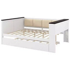 Lit de repos et cadre de lit simple Whisen en bois avec étagères de rangement, dossier rembourré et lit gigogne