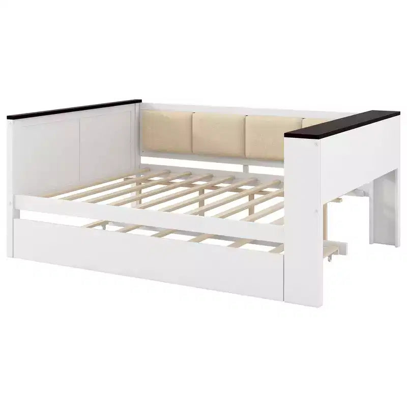 Lit de repos et cadre de lit simple Whisen en bois avec étagères de rangement, dossier rembourré et lit gigogne