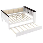 Lit de repos et cadre de lit simple Whisen en bois avec étagères de rangement, dossier rembourré et lit gigogne