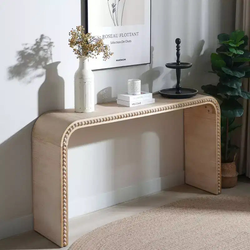 Console de 59 pouces avec rebord perlé, Table d'entrée longue et incurvée style ferme bohème pour salon, hall d'entrée - Panipeachy
