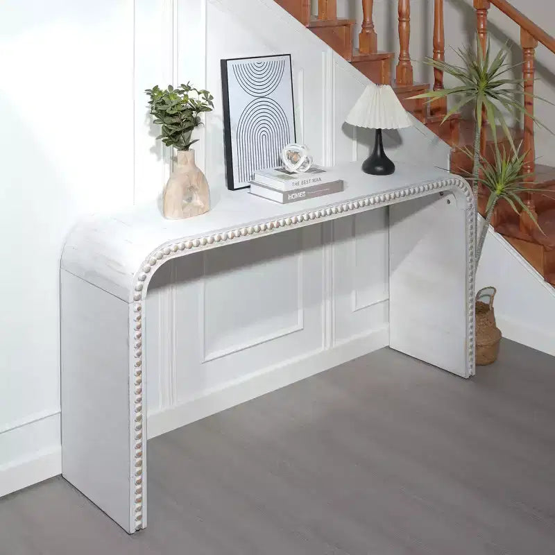 Console de 59 pouces avec rebord perlé, Table d'entrée longue et incurvée style ferme bohème pour salon, hall d'entrée - Panipeachy