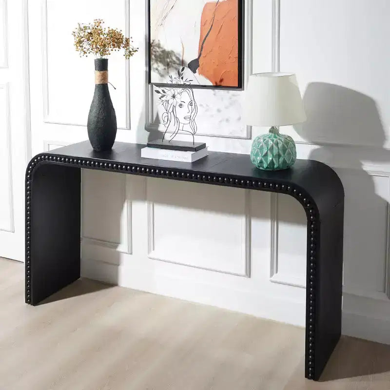 Console de 59 pouces avec rebord perlé, Table d'entrée longue et incurvée style ferme bohème pour salon, hall d'entrée - Panipeachy