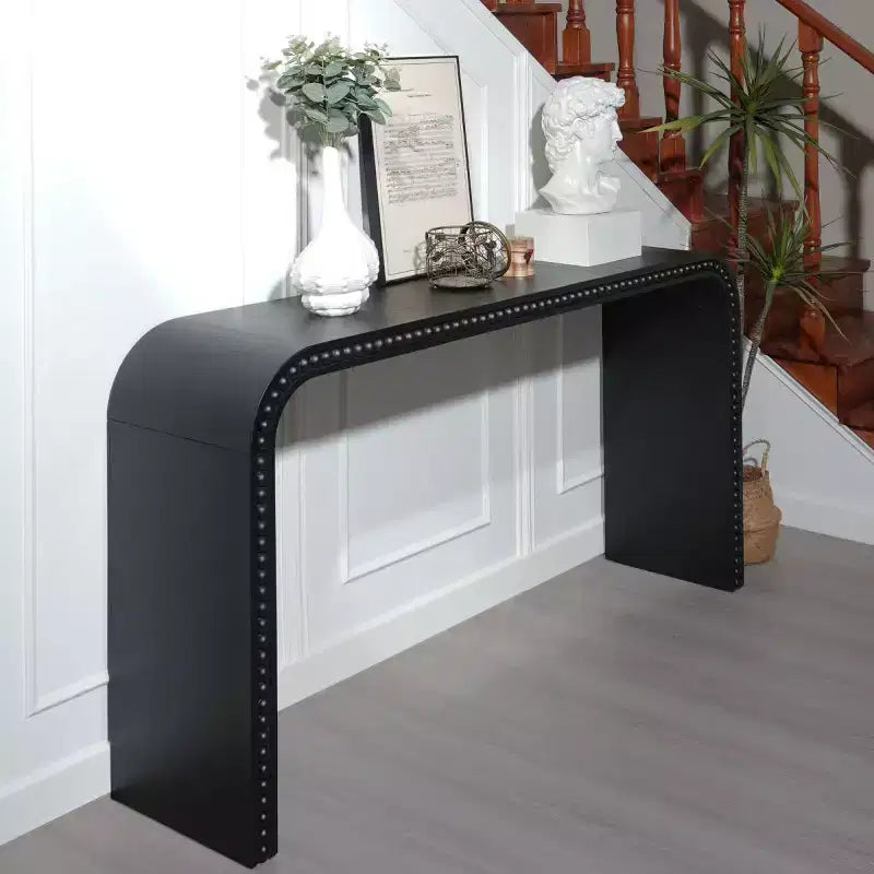 Console de 59 pouces avec rebord perlé, Table d'entrée longue et incurvée style ferme bohème pour salon, hall d'entrée - Panipeachy